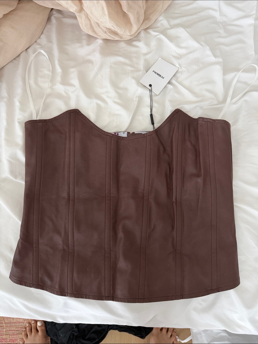 Miaou Brown Faux Leather Corset Camisole